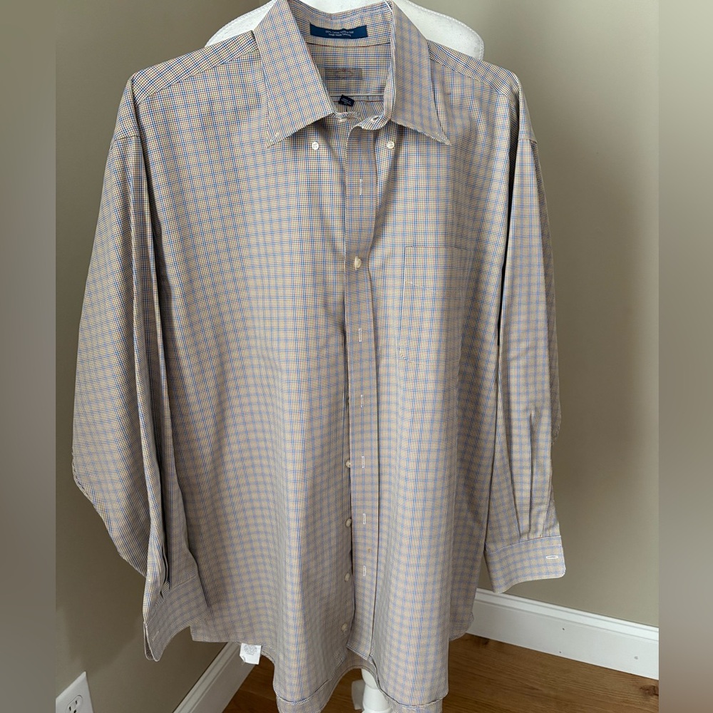 Overton Men's Dress Button Up Checkered Shirt Cotton XL Blue Green